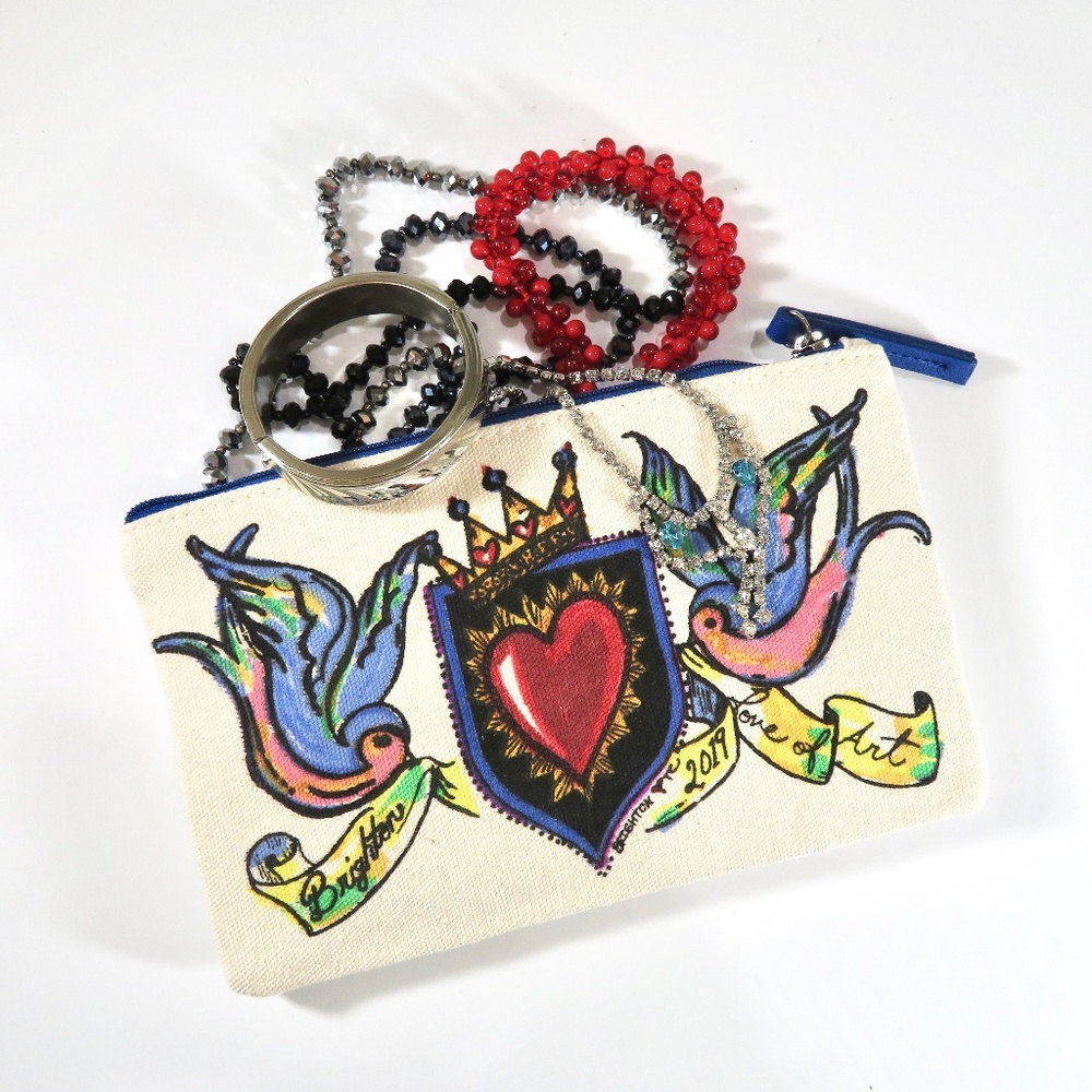 Brighton Cosmetic Jewelry Bag, Painted Canvas NWOT
